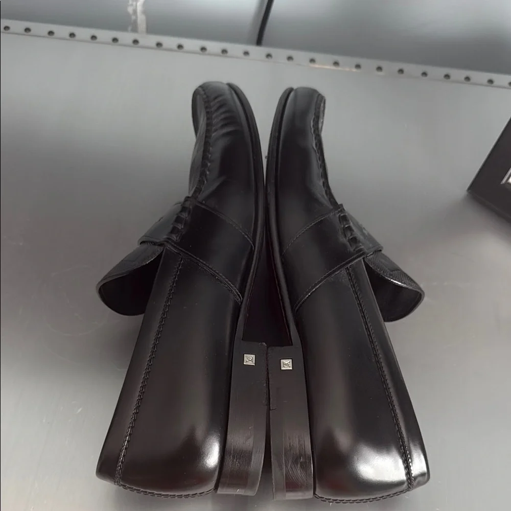 Louis Vuitton Damier Embossed Leather Outline Penny Slip On Loafers